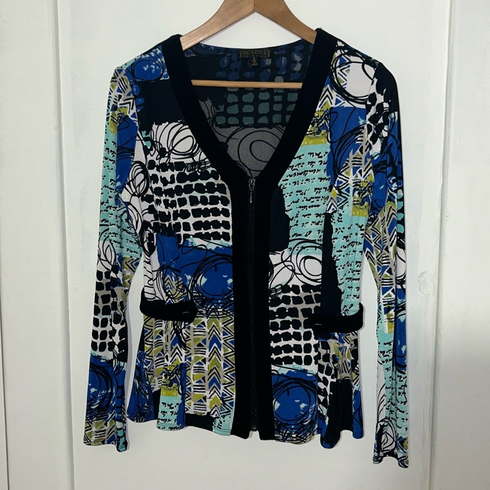 Picadilly Fashion Full Zip Blazer Jacket Geometric Abstract Contemporary Size S